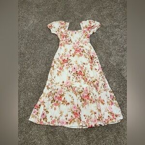 Pink Lily Floral women Dress in Pink and Cream